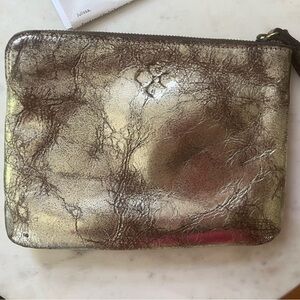 Patricia Nash metallic gokd Leather wristlet